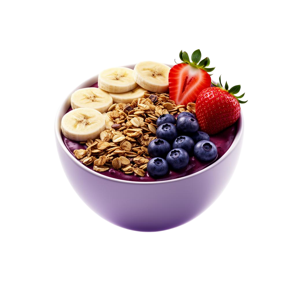 Açaí com banana, morango, mirtilo e granola